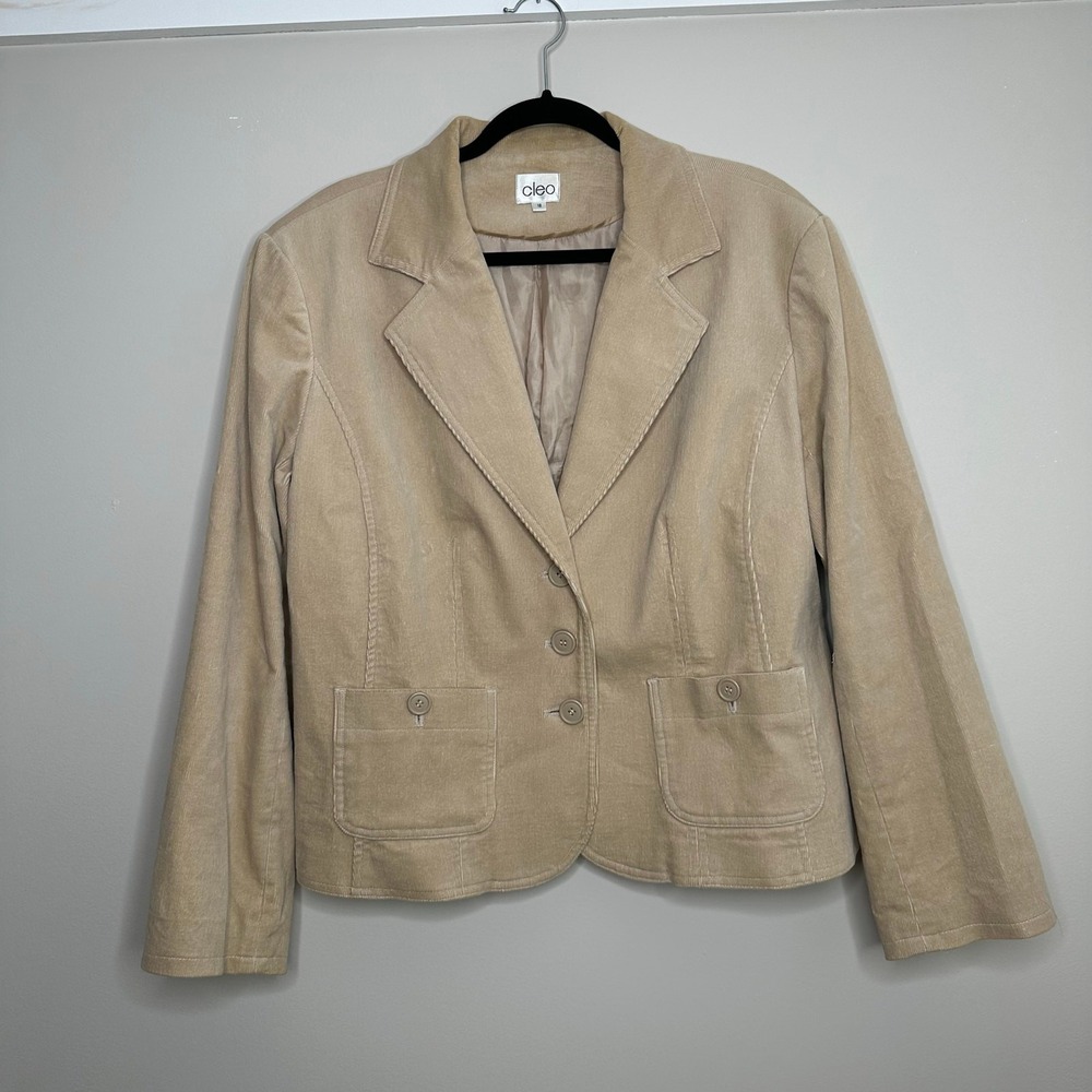Cleo Corduroy Blazer Womens 18 Tan Stretch Cotton 3-Button Professional Jacket